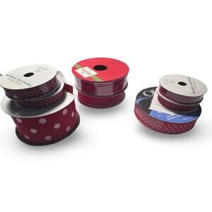 Red Ribbon Lot – Polka Dot & Solid – 9 Roll Assortment –